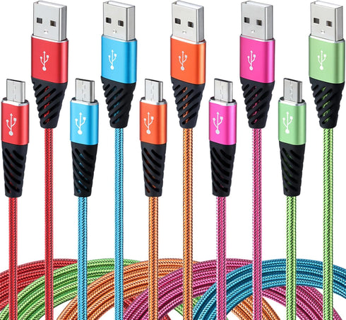 Fast Charge Micro USB Cable 6FT 5-Pack, Nylon Braided, Compatible with Samsung Galaxy S6 S7 Edge, LG, HTC, Xbox One,