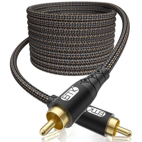 EMK RCA to RCA Subwoofer Cable 24K Gold-Plated Connector Nylon Braided Double