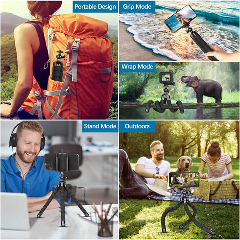 Phone Tripod, Flexible Mini Tripod for iPhone with Wireless Remote, Portable Stand for Video Recording