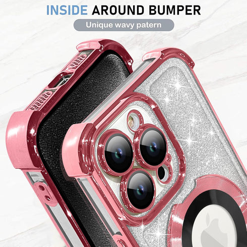 KANGHAR iPhone 15 Pro Max Case, Support for MagSafe, Kickstand Electroplate Edge Shockproof Durable Protection, Pink