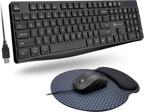 X9 USB Keyboard and Mouse Combo, Ergonomic Full-Sized Wired Keyboard and Mouse with Wire for Desktop & Laptop