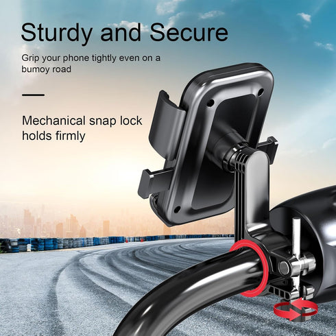 Bike Phone Holder, One Hand Operation and 360° Rotatable Phone Holder for Motorcycle and ATV Scooter, Compatible with