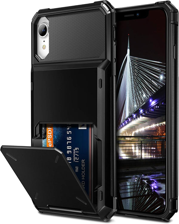 Vofolen iPhone XR Case Wallet with ID Slot, Credit Card Holder, Scratch Resistant Dual Layer Bumper Cover - Black