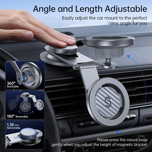 SYNCWIRE MagSafe Car Mount for Universal Dashboard & Tesla Screen, Kevlar Silver Magnetic Phone Holder for iPhone 16
