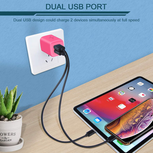 AILKIN Wall Charger, USB Plug Fast Charging Block, 2 Port Travel Brick Power Adapter Cube for iPhone 15/14/13/12