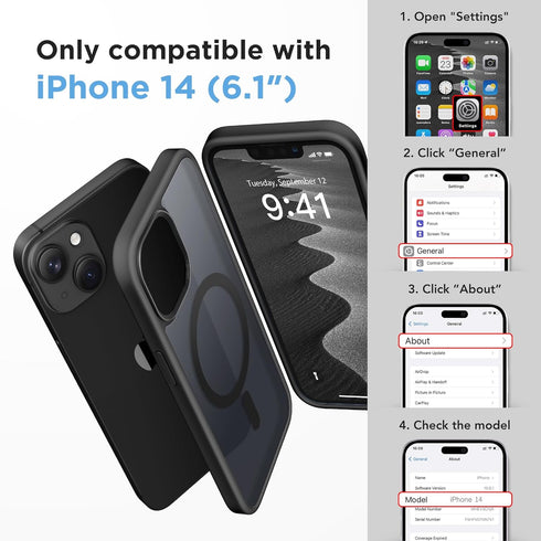GONEZ Magnetic Case for iPhone 14, with Screen Protector & Camera Cover, Anti-Fingerprint, Black