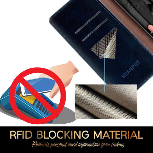 SUANPOT Leather Wallet Case for Samsung Galaxy S21+/S21 Plus 6.7" with RFID Blocking, Shockproof Flip Folio Cover, Blue