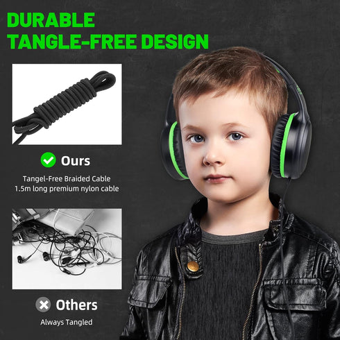 Green Wired Headphones for Boys & Girls - Lightweight, Portable On-Ear Youth Headphones for School & Travel, Compatible