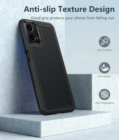 FNTCASE Black Case for Motorola Moto G-5G-2024, Dual Layer Heavy Duty Shockproof Rugged Cover with Military Drop