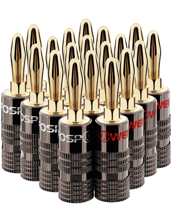 FosPower Banana Plugs, 10 Pairs (20 pcs), Closed Screw 24K Gold Plated Speaker Plug Connectors for Audio Systems