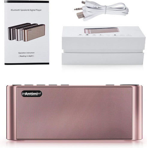 Bluetooth Speaker with FM Radio Player, Portable Wireless Stereo with HD Sound, Built-in Microphone, Enhanced Bass