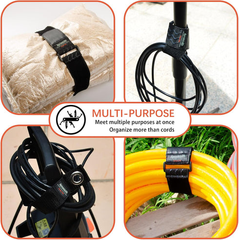 Elastic Hook and Loop Fastening Cable Strap, 12" 18" 24" (6 Pack) Silicone Anti-Slip Straps for Cable Organization