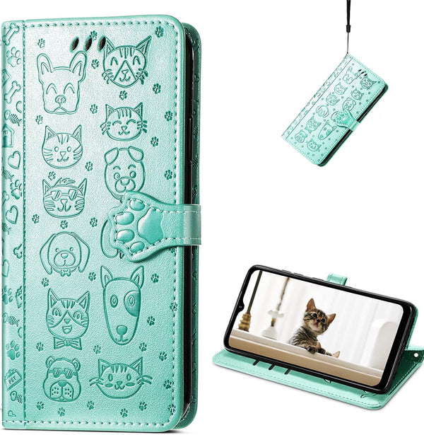 CCSmall Cartoon Cute Wallet Case for Samsung Galaxy S22, Cat Dog Style Flip Cover with ID Card Holder, PU Leather MG
