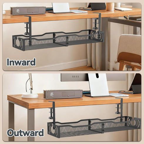 LOVJOYSE 25.3'' Cable Management, Under Desk Cable Management Tray No Drill, Metal Cable Organizer with Clamp for Wire