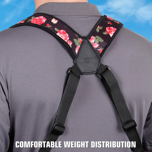 USA Gear DSLR Camera Strap Chest Harness with Quick Release Buckles, Floral Neoprene Pattern and Accessory Pockets