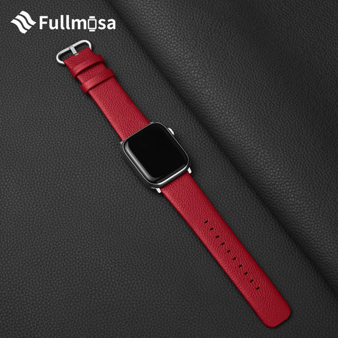 Fullmosa Leather Bands Compatible with Apple Watch Band 38mm-49mm, Women Men, Red/Silver