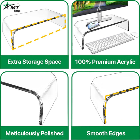 16 Inch AMT Acrylic Laptop Monitor Stand, Computer Riser with Cat Keyboard Protector, Space-Saving Design, Extra