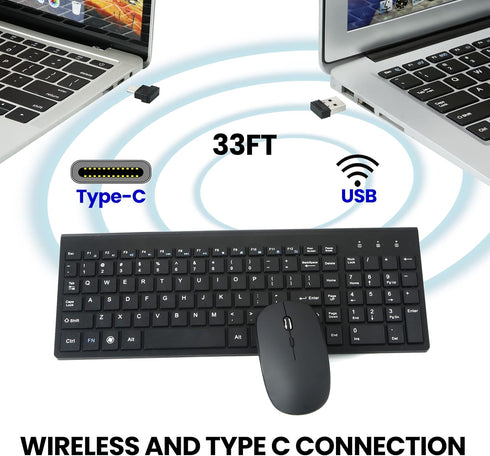 Wireless Keyboard and Mouse Combo - Full Size Type C Keyboard with USB C & USB A Receiver