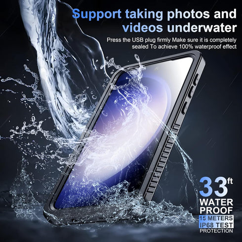 Temdan Samsung Galaxy S23 Case, Waterproof with Built-in Lens & Screen Protector, Full Body Shockproof, Black/Clear