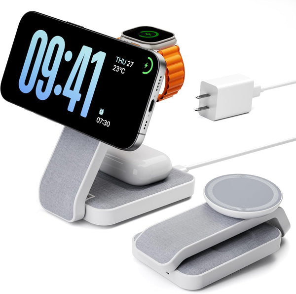 eazpower 3 in 1 Foldable Wireless Travel Charging Station for MagSafe, Nightstand Magnetic