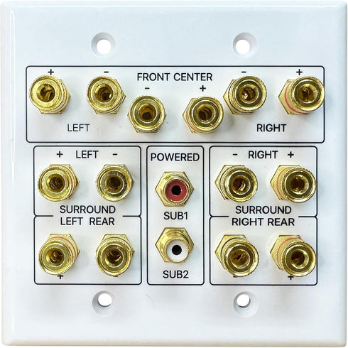 Speaker Wall Plate, 7.2 Home Theater, 2 RCA Wall Plate, Gold Plated Binding Posts for Speaker Setup