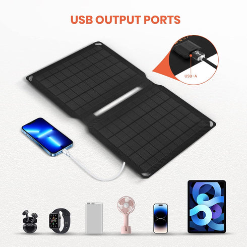 Foldable Solar Charger with 10W Solar Panels (5V 2A Max), USB-A Port for Cell Phone, iPad, Power Bank, IP67 Waterproof