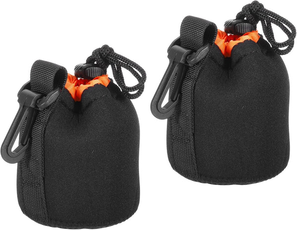 PATIKIL 2 Pcs Camera Lens Bag, 3.1" ID x 3.9" H Drawstring Pouch with Thick Neoprene for DSLR Lens, Black, Orange