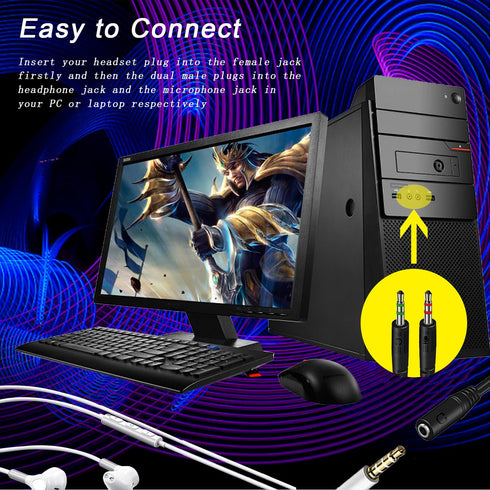 Headphone Splitter for PC, 3.5mm Female to Dual 3.5mm Male Mic Audio Stereo Jack Y Splitter Cable for Gaming Headset