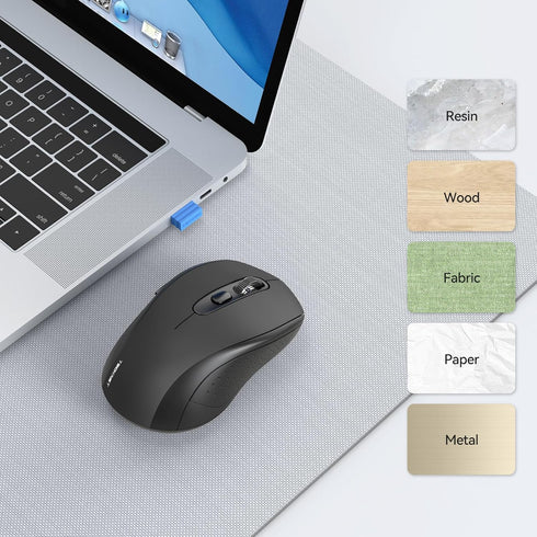 TECKNET Wireless Bluetooth Mouse for MacBook, 2400DPI 2-in-1 Mouse for Laptop (BT 5.0/3.0+2.4G USB), Black