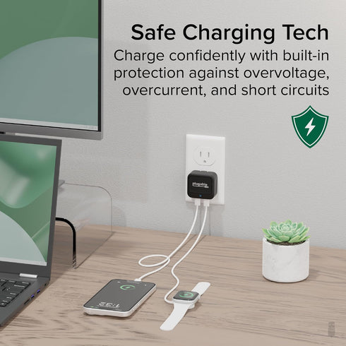 Plugable Dual USB C Wall Charger, 40W Foldable 2-Port Flat USB C Fast Charger Block, USB-C Power Adapter for iPhone 15,
