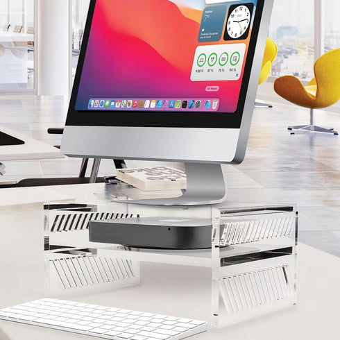 DuraClear Mac Mini Monitor Stand - Acrylic Riser with Storage Shelf for Mac Mini, Hard Drives, and Other Devices