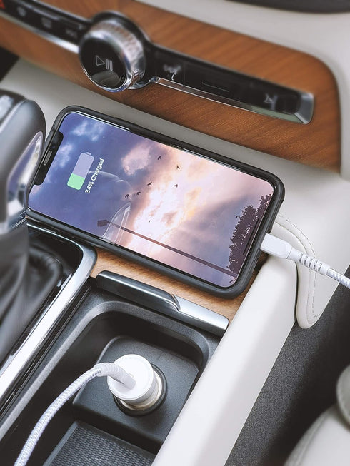 Galvanox Ultra-Fast iPhone Car Charger with Lightning to USB Type-C Cable (MFi Apple Certified) Rapid Charging Power Adapter (for iPhone 14/13/12/11,Pro/Pro Max/Plus/SE, iPad)