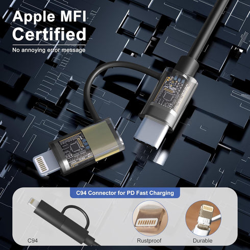 Coiled USB C Cable PD 27W/60W Fast Charging for iPhone 15, MFi Certified, 2-in-1 Apple Car Play & Android Auto