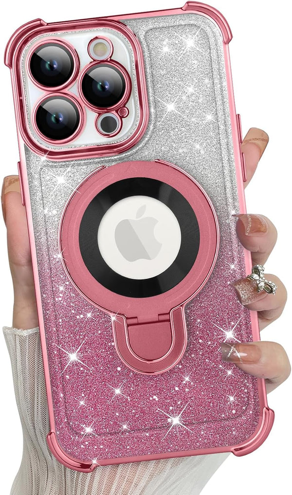KANGHAR iPhone 15 Pro Max Case, Support for MagSafe, Kickstand Electroplate Edge Shockproof Durable Protection, Pink