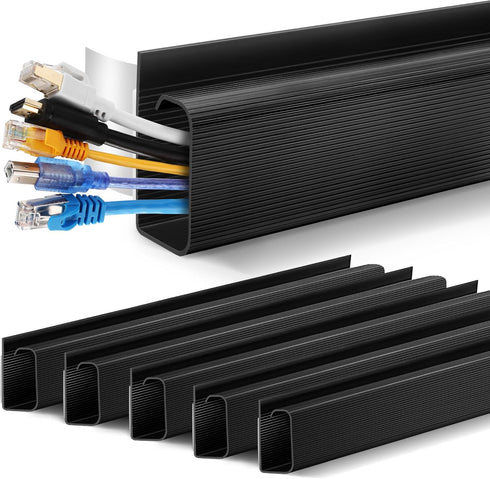 ZhiYo Cable Management Under Desk, 6x15.7in, 94.5in Cord Organizer, Self-Adhesive Wire Management Black J Channel