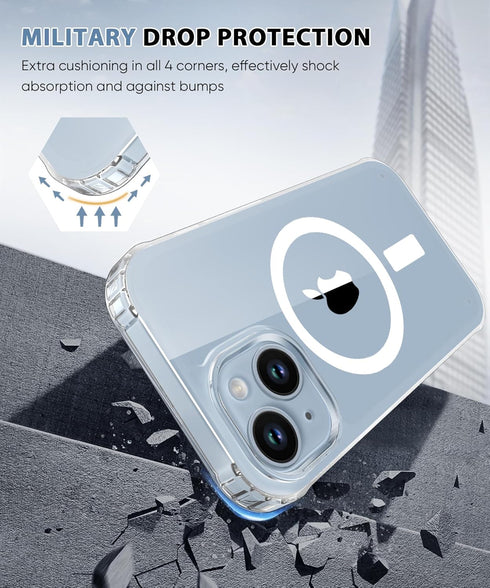 iPhone 14 Plus Case - Magnetic, Clear, Full Body Shockproof, Built-in Screen & Camera Lens Protectors, MagSafe