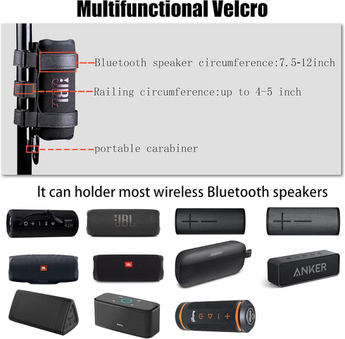 co2CREA Portable Speaker Mount for Most Bluetooth Wireless Speakers, Adjustable Strap Attachment for Golf Cart, Bike