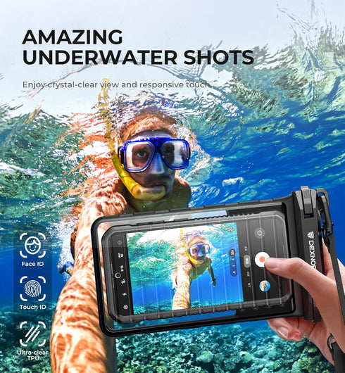 Dexnor IP68 Waterproof Phone Pouch, Universal Cellphone Dry Bag Case for iPhone 15 14 13 Pro Max, Black