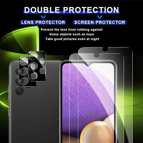 2 Pack Tempered Glass Screen Protector & Camera Lens Protector for Samsung Galaxy A32 5G 6.5" - HD Clarity, Anti-Scratch