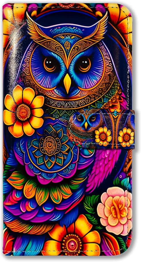 Bcov Galaxy A35 5G Case, Colorful Owl Mandala Flower Leather Flip Wallet Cover with Card Slot & Kickstand
