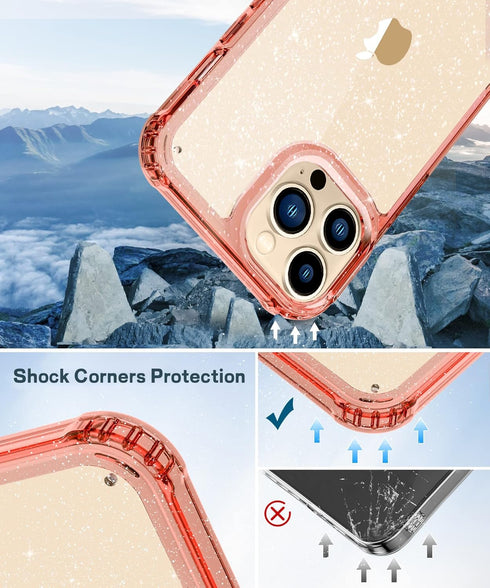 MIODIK Compatible with iPhone 13 Pro Case, Clear Glitter Protective Shockproof Phone Case with Screen and Camera Lens