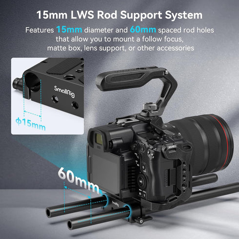 SmallRig Camera Base Plate with 15mm LWS Rod Rail Clamp for Sony A6500, A6600, A6300, Canon R5, R6 - 1674