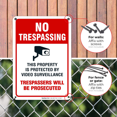 No Trespassing Sign, Video Surveillance, 10x7 Inches, Rust Free Aluminum, Made in USA by Sigo Signs