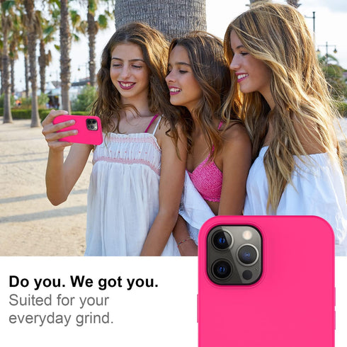 DEENAKIN iPhone 12 Pro Max Case with Screen Protector, Soft Silicone Gel Rubber Bumper Cover, Hot Pink