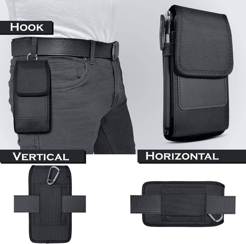 Cell Phone Pouch Belt Holster Case for iPhone 15, 14, 13 Pro, Samsung Galaxy S24, ID Card Slot, Black