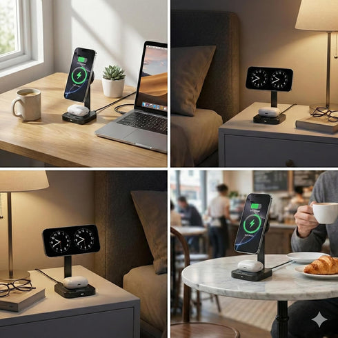 Esoulk 2 1 17/16/15/14, 15W in Magnetic Wireless Charging Station, Foldable Charger Stand for iPhone AirPods Charging