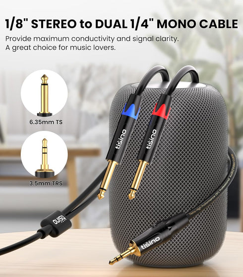 tisino 1/8 to 1/4 Stereo Cable, 1/8 Inch TRS Stereo to Dual 1/4 inch TS Mono Y-Splitter Cable 3.5mm Aux Mini Jack to Jack Breakout Cord for Smartphone, CD Player, Speakers, Amplifiers - 6.6 feet