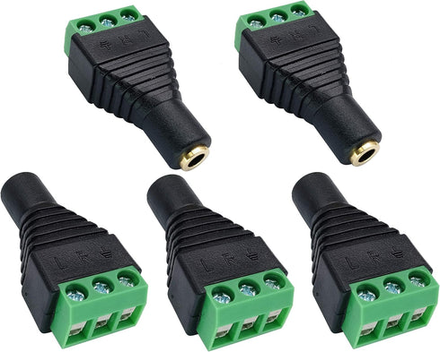 3 Pole 3.5mm Screw Terminal Stereo Audio Female to 3 Pin Female Screw Terminal Double Track Headphone Balun Adapter (5