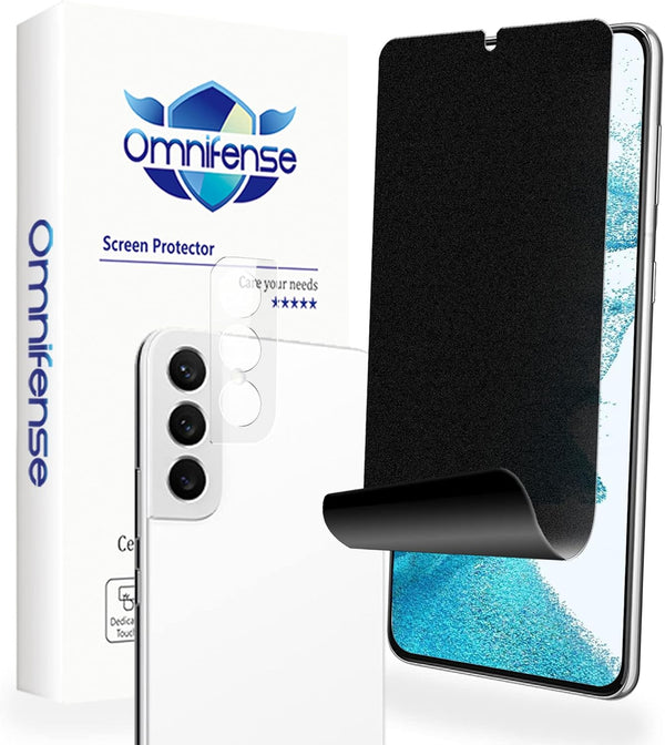 Galaxy S22 Screen Protector Matte Privacy Soft Film 2 Pack, Tempered Glass Camera Lens Protector 1 Pack, Anti Spy