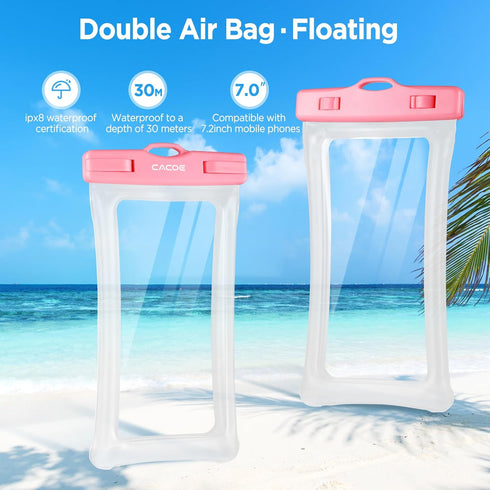 CACOE Floating Universal Waterproof Phone Case, 2 Pack Up to 7.0", IPX8 Dry Bags with Adjustable Neck Lanyard